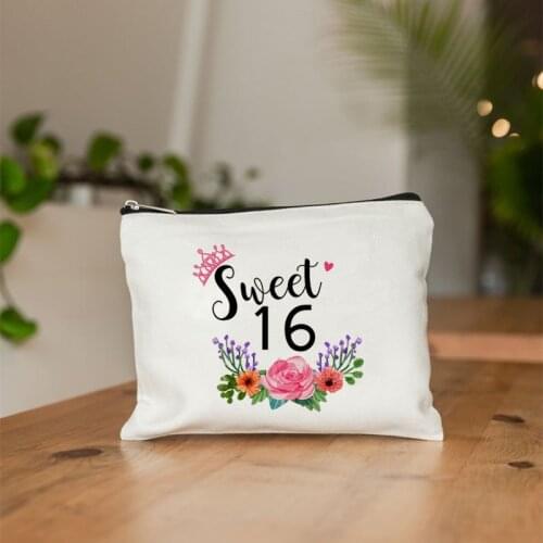 Girl Sweet 16 Makeup Cosmetic bag Pencil pouch Daughter sister 16th Sixteen Years Old Birthday party decoration Gift present