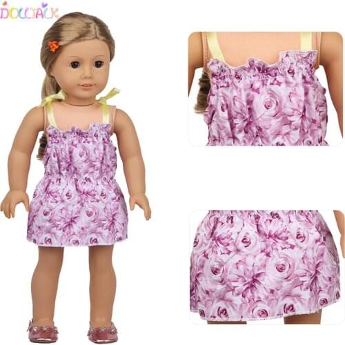 New Style Pink Color Double Shoulder Strap Dress For 43cm New Born Doll 17,18Inches American Doll BIg Flower Skirt Best Gift