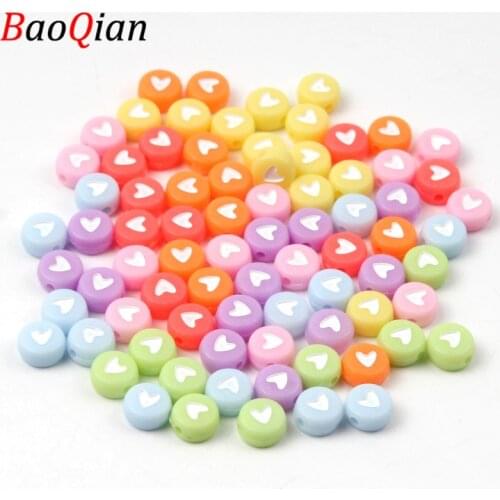 200Pcs/lot 4x7mm Heart Pattern Acrylic Flat Round Spacer Loose Beads For Jewelry Making Bracelet Necklace DIY