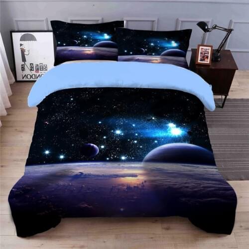 Outer space Galaxy 3D Printing Never Fade Quilt cover with 2 Matching Pillow Covers and bed sheets Twin Full Queen King size
