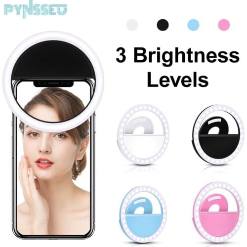 PYNSSEU Selfie Round Light Flash Light USB Charge LED Ring Light Portable Clip-on Mobile Phone Selfie Ring Light for Video Live