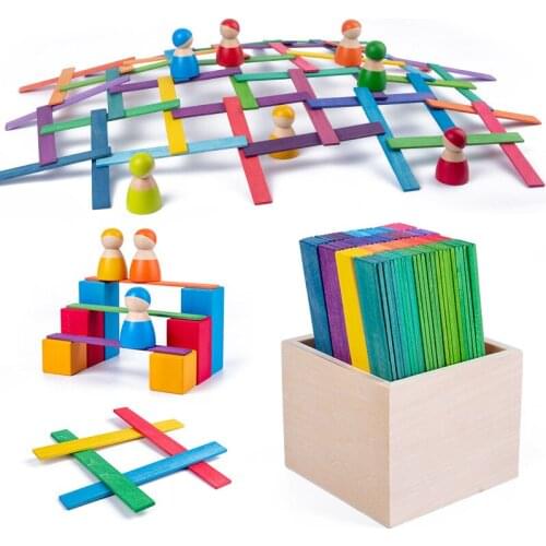 Rainbow Stacker Basswood Colored Da Vinci Bridge 100 Pieces Childrens Educational Toys Balanced Assembling Building Blocks