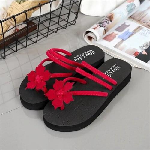 Fashion Roma Wedges Slippers Women House Home Flower Non-slip Platform Flip Flops Outdoor Beach Slides Summer High Heel Sandals