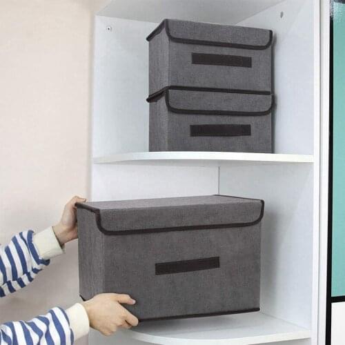 Foldable Storage Boxes with Lid Fabric Collapsible Storage Bin Basket with Handle for Wardrobe Closet Shelves