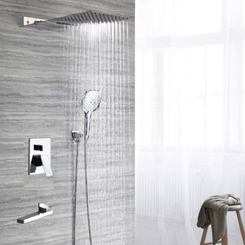 Concealed Bathroom Shower Set Brass Chrome Rain Shower Faucet Wall Mounted Valve System Shower Head Bathroom Faucet