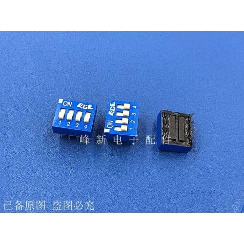 2Pcs Taiwan EDS104 4P blue dial code switch flat dial key coding switch straight plug 4-bit foot pitch 2.54MM