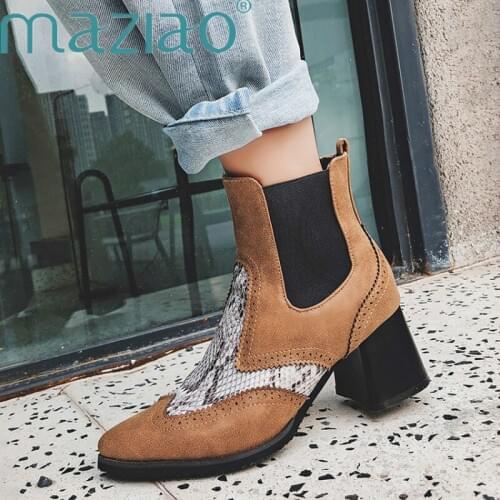 Snake Print Ankle Boots for Women Faux Suede Slim Boots Zapatos De Mujer Botas Mujer Invierno Leather Boots Women MAZIAO
