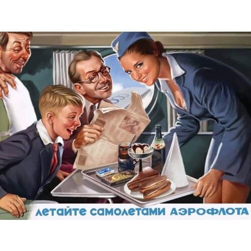 Vintage Soviet Russian Pin Up Girls Airplane Stewardess Retro Poster Canvas Painting DIY Wall Paper Posters Home Decor Gift
