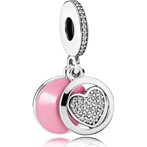 100% 925 Sterling Silver Charm Pink Enamel Heart Of Loyalty Pendant Fit Pandora Women Bracelet & Necklace Diy Jewelry