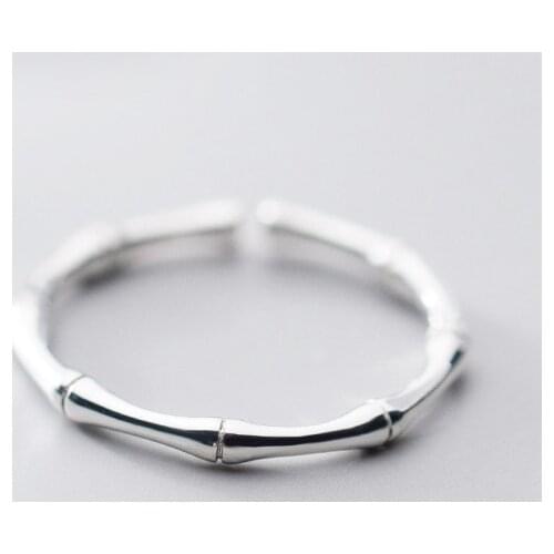 MloveAcc Real 925 Sterling Silver Rings for Women Bamboo Joint Simple Small Adjustable Midi Finger Bands Ladies Girl Jewelry