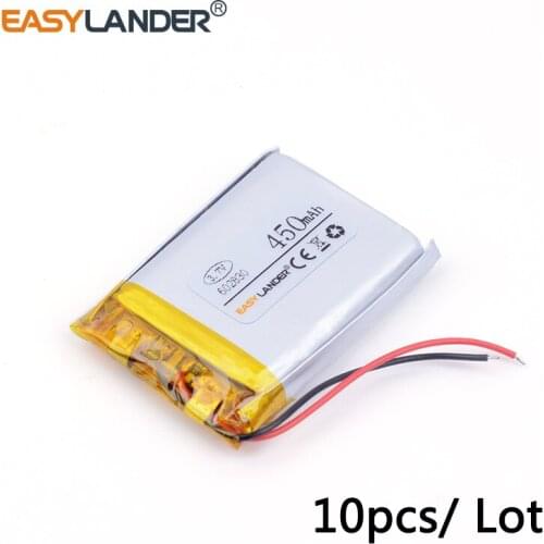 10pcs /Lot 602830 450MAH 3.7V lithium Li ion polymer rechargeable battery062830 MP3 MP4 Bluetooth stereo DIY Driving recorder