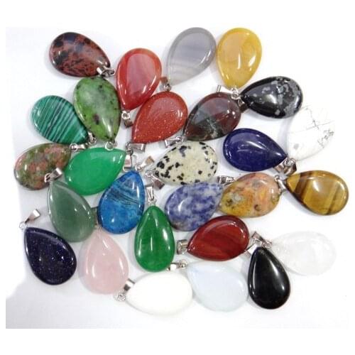 Natural stone Opal tiger eye Turquoises Quartz Crystal lapis water drop charm pendant for diy Jewelry making necklace 12PC