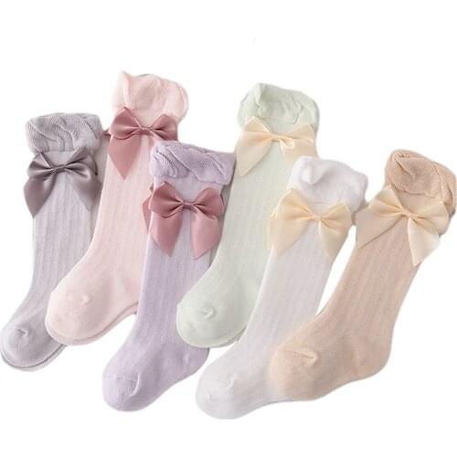 2021 Newborn Baby Girls Boys Stockings Bowknot Cotton Breathable Long Tube Socks for 0-3 Years Girls