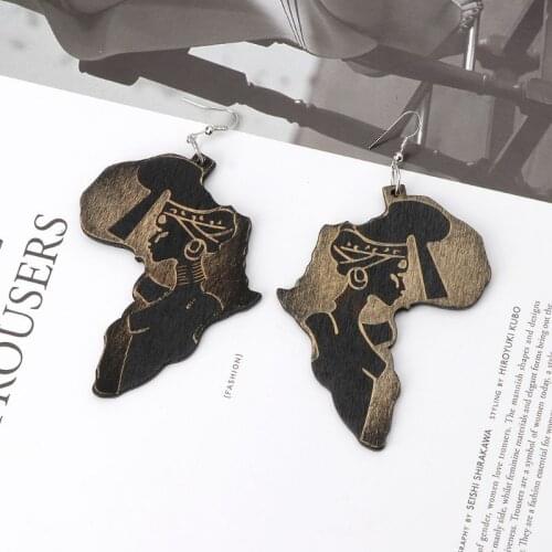 2021 new fashion earrings natural wood Africa map reggae earrings womens exaggerated pendant earrings jewelry