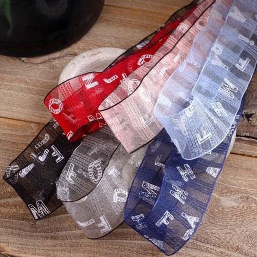 5 yards 25mm/40mm Letter Printed Yarn Gauze Organza Ribbons for DIY Craft Bowknot Clothing Gift Box Bouquet Packaging Accessorie