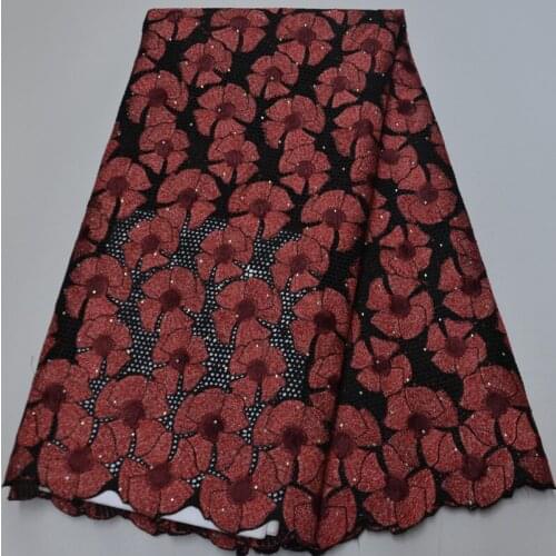 5yards/pc) high quality black red African dry cotton lace new arrival Swiss voile lace fabric with wonderful embroidery CLP449