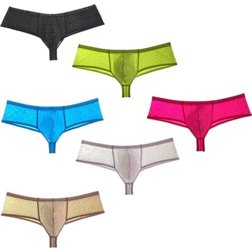 6PCS/Lot Sexy Bikini Mens Boxer Shorts Underwear Jacquard Lace Pouch Underpants Comfy Cotton Male Boxers