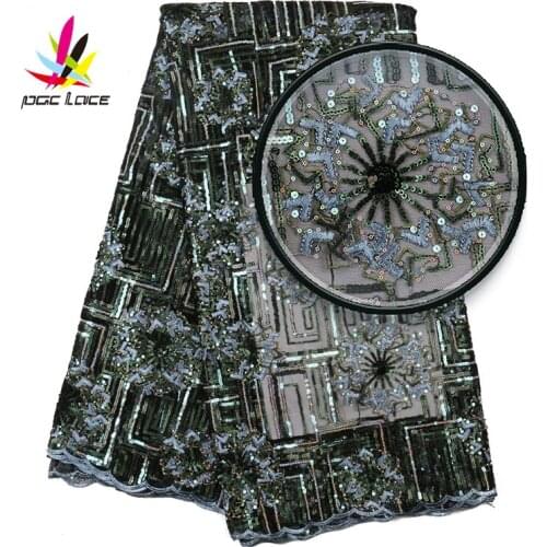 African Lace Fabric 2020 High Quality Lace Nigerian Wedding Lace 2019 3D Sequin Fabric Embroidery Tulle Lace Fabric XZ3076b-1