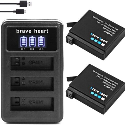 For 1600mAh Gopro Hero 4 Battery AHDBT-401 + 3lots USB Charger for GoPro4 HD Hero 4 Hero4 Black and Silver Edition Batteries