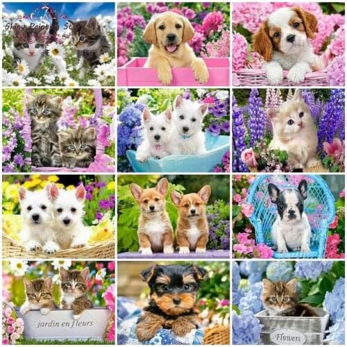 5D Dog Cat Diamond Painting Cute And Lively Puppy Kitten Animal Full Drill Diamond Art Embroidery Cross Stitch Kit Home Decor