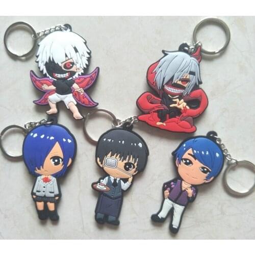 Anime Tokyo ghoul keychain Kaneki Ken Kirishima Toka Shuu Tsukiyama cute fun cartoon PVC key ring Pendant jewelry personalized
