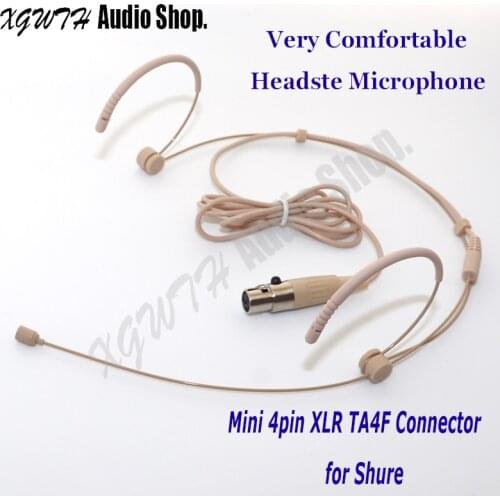 Beige Cardioid Double Ear Hook Headset Microphone for Shure Wireless Interview Speech Sing Record Mini XLR 4Pin TA4F Connector