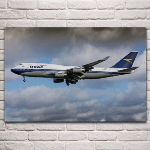 Boeing 747-400 beautiful aircraft flight artwork living room home wall art decor canvas silk fabric poster KM869