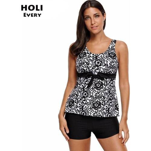 Large Big Plus size Swimwear Women Swimsuit Tankini Set With Shorts Black 2019 Two Piece Split Swim Bathing Suit Female Beach