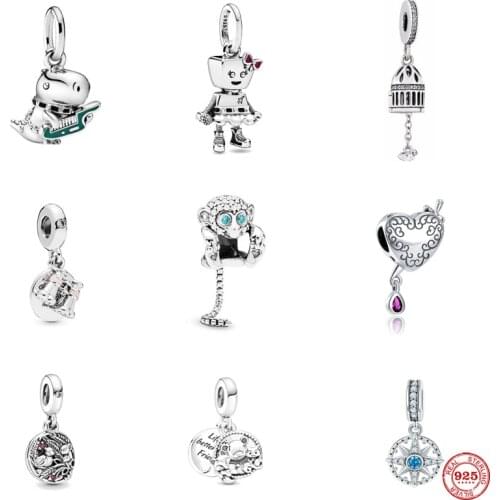 New European Monkey Bear Bird Hanging Beads Fit Original Pandora Charms Silver 925 Bracelet DIY Women Jewelry Accessories