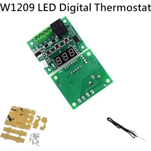 DC 12V W1209 Digital Cool/Heat Temp Thermostat Thermometer Temperature Controller On/Off Switch -50-110C+W1209 Case Acrylic Box