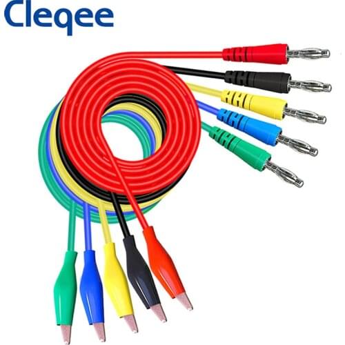 Cleqee P1042 Shrouded Red Copper Electrical Clamp Alligator Clip to 4mm Banana Plug Test Cable Lead Tester Probe for Multimeter