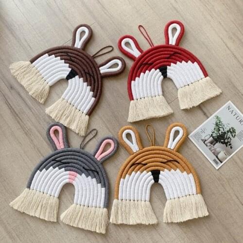 INS Nordic Style Handwoven Macrame Tapestry Cotton Rope Cartoon Rabbit Wall Hanging Toys For Nursery Childrens Room Home Decor