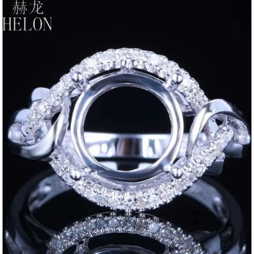 HELON Round 10mm Sterling Silver 925 Pave 0.25ct Natural Diamonds Engagement Semi Mount Ring Setting Women Wedding Fine Jewelry