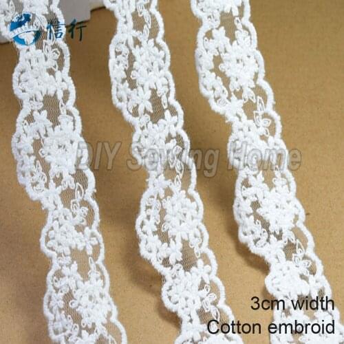 5yards 3cm cotton embroid sewing ribbon guipure lace white lace trim or fabric warp knitting DIY Garment Accessories#2889