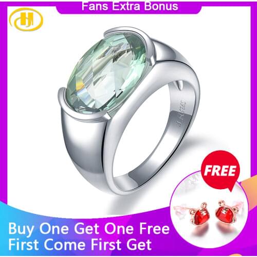 Hutang Womens Ring 6.30ct Natural Green Amethyst Wedding Rings 925 Sterling Silver Gemstone Fine Elegant Classic Jewelry Gift
