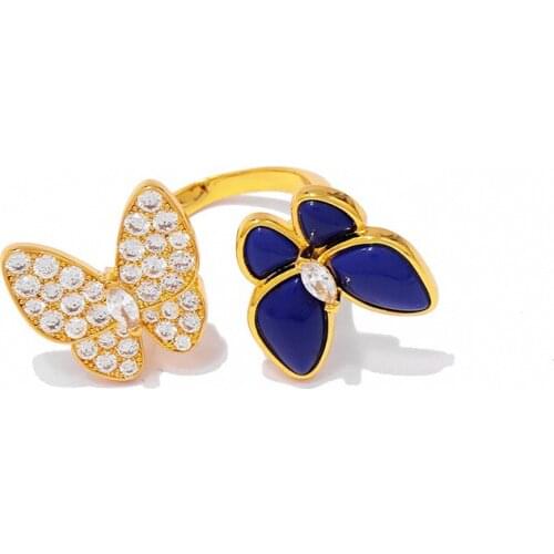 Hot famous brand jewelry blue stone butterfly ring party ring