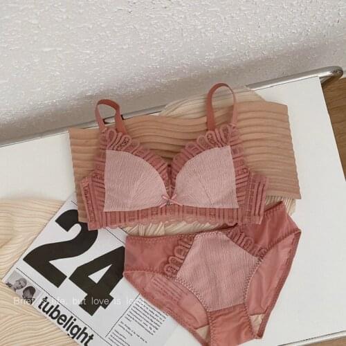 No steel ring bra set gather up the lace bralette comfortable and breathable anti-sagging underwear womens one thin suit