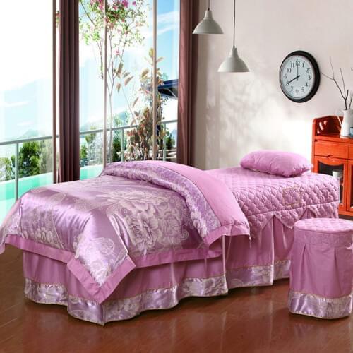 4pcs One Set Modal Cotton Beauty Salon Bedspread Embroidery Ruffles Bed Skirt Duvet Cover for Beauty Parlor 70*190cm #379