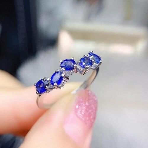 Lovely cute wave jump Row Natural blue topaz Ring S925 Silver Natural Gemstone Ring Womens girl party gift fine ewelry