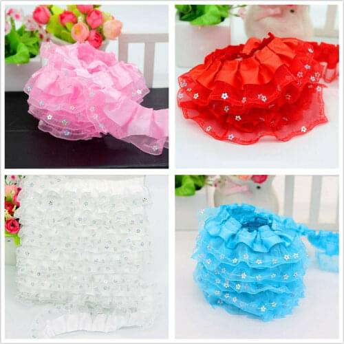 Multicolor Gathered Pleated Edge Ruffle Satin Ribbon Lace Trims Tape 1.57" Width