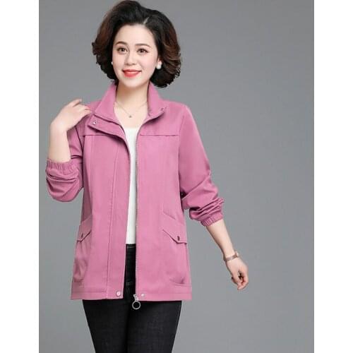 New 2021 Spring Autumn Womens Jacket Tops Ladies Mid-Length Zipper Middle-Aged Elderly Mother Windbreaker Outerwear Plus 5XL