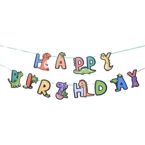 New Childrens Party Supplies Decoration Dinosaur Birthday Flag Pull Paper Fan Flower Set Background Wall String Flag Layout Hot