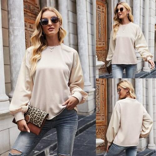 Pure color womens wear 2021 fashion autumn street round neck loose sweater outer long sleeve top