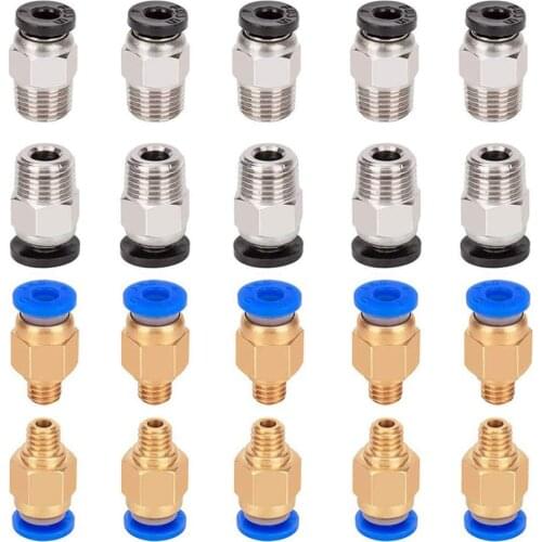 PC4-M6 Pneumatic Fitting Push to Connect + PC4-M10 Straight Quick in Fitting for 3D Printer Bowden Extruder 20pcs