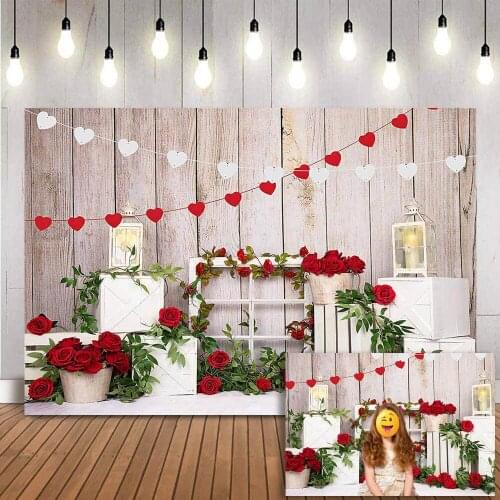 Valentines Day Rose Flower Backdrop for Photography Newborn Kids Birthday Portrait Photo Background Rustic Wood Floor Photocall