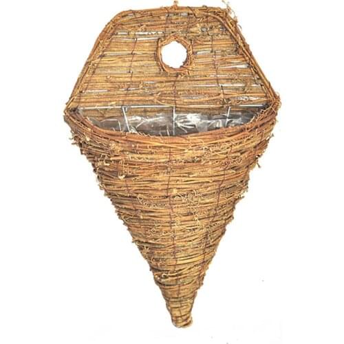 Natural Rattan Hanging Baskets Flower Planter Outdoors Home Garden Decor For Plants With Lining Boards And Metal Chains Pot