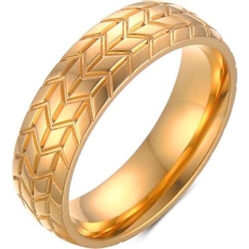 Tire Tread Style Grooved Ring Men Jewelry Rock Punk Vintage Stainless Steel Party Jewelry