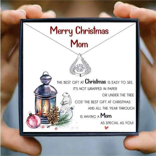 Christmas Drop Crystal Necklace Women to Mom Small AAA Zircon Pendant Necklace Family Jewelry Birthday Gift