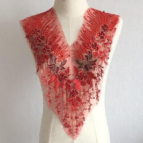 Heavy Industry Mesh Embroidery Handmade Beaded Hot Drilling Cloth Flower Lace Wedding Dress Patch Clothes Decoration Accessories