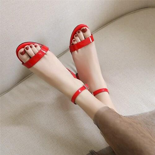 YQBTDL Summer 2020 New Cheap 6 Color Womans Shoes Square Heels Daily Casual Red Yellow Black Chunky Heel Sandals Ankle Strap 43